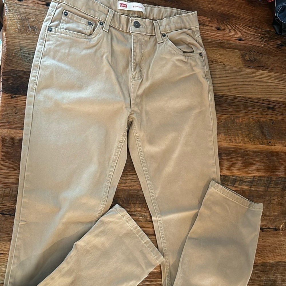 Levis Boys 511 Slim Fit Tan Chino Pants Sz 20 Actual 30x32